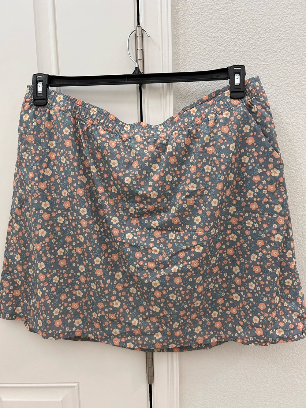 Pacific Trail Blue Floral Mini Skort with Peach Accents